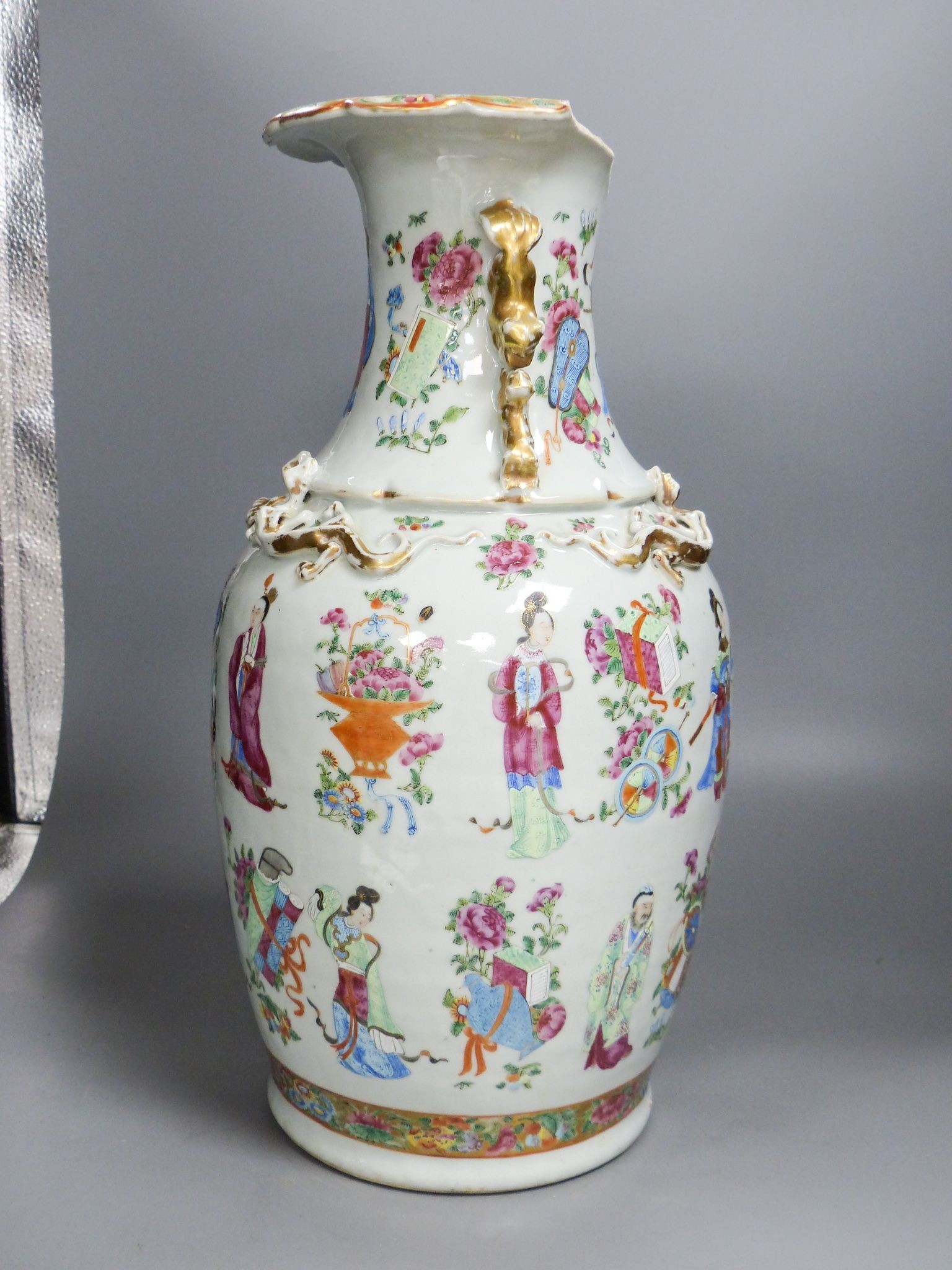 A Chinese famille rose vase, 19th century, neck a/f, 42.5cm